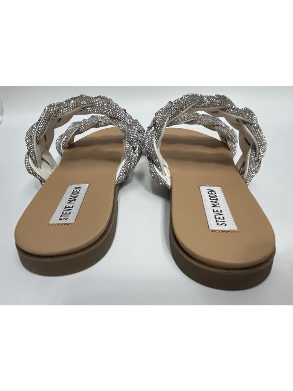 Steve Madden Slide Sandals Braided Rhinestone Silver Bling Women 9.5 MINT W/box - Picture 10 of 14